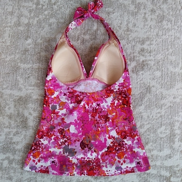 Profile Two Piece Padded Halter Tankini Swimsuit 6 Pink White - Picture 13 of 16